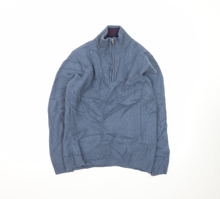 Crew Clothing Men's Blue M 1/2 Zip Wool Cable Knit Jumper