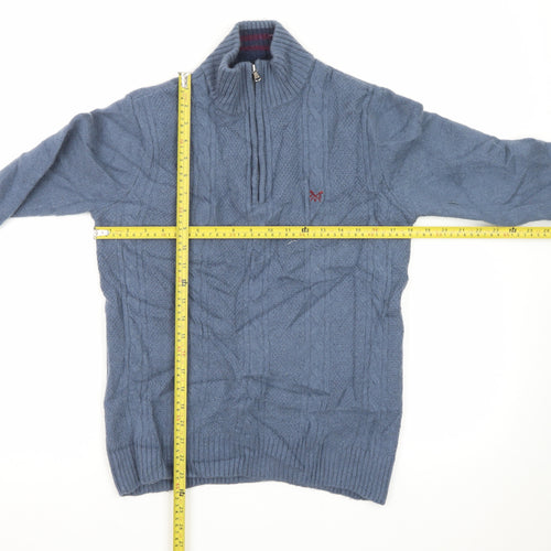 Crew Clothing Men's Blue M 1/2 Zip Wool Cable Knit Jumper