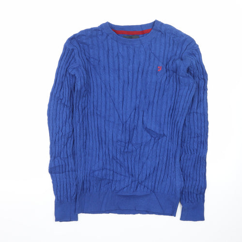 Farah Jeans Boys Blue Cable-Knit Crew Neck Pullover Jumper 14-15 Years