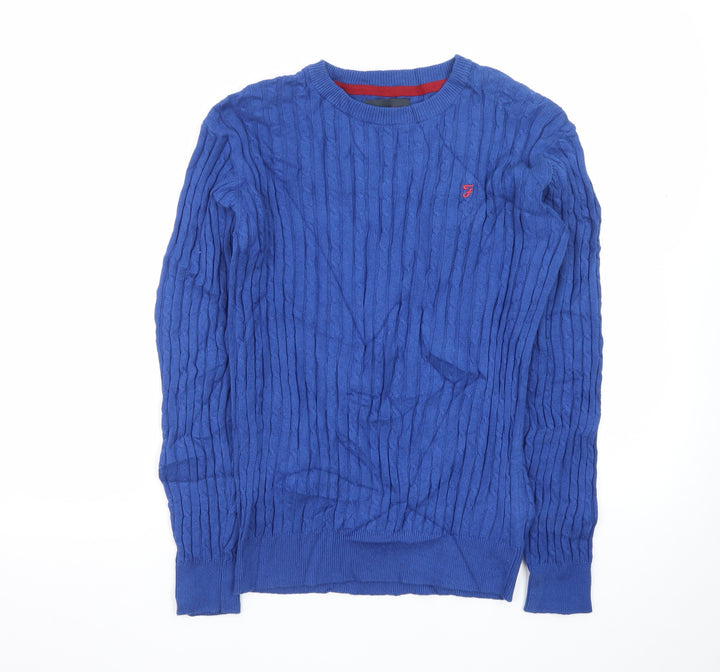 Farah Jeans Boys Blue Cable-Knit Crew Neck Pullover Jumper 14-15 Years