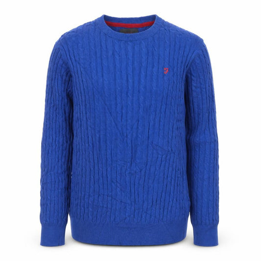 Front view of Farah Jeans boys’ blue cable-knit crew neck jumper 14-15 years