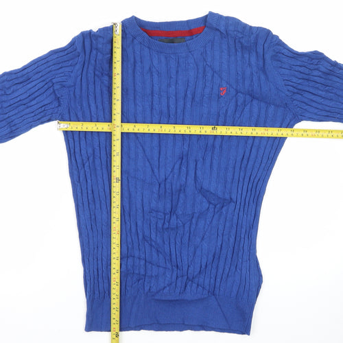 Farah Jeans Boys Blue Cable-Knit Crew Neck Pullover Jumper 14-15 Years