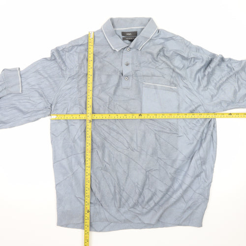 Marks and Spencer Men's Blue 2XL Long Sleeve Cotton Polo Shirt