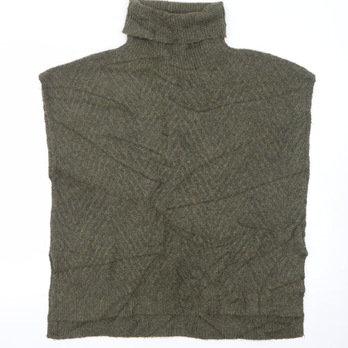 b.young Women’s Green Wool Blend Roll Neck Knit Cape One Size