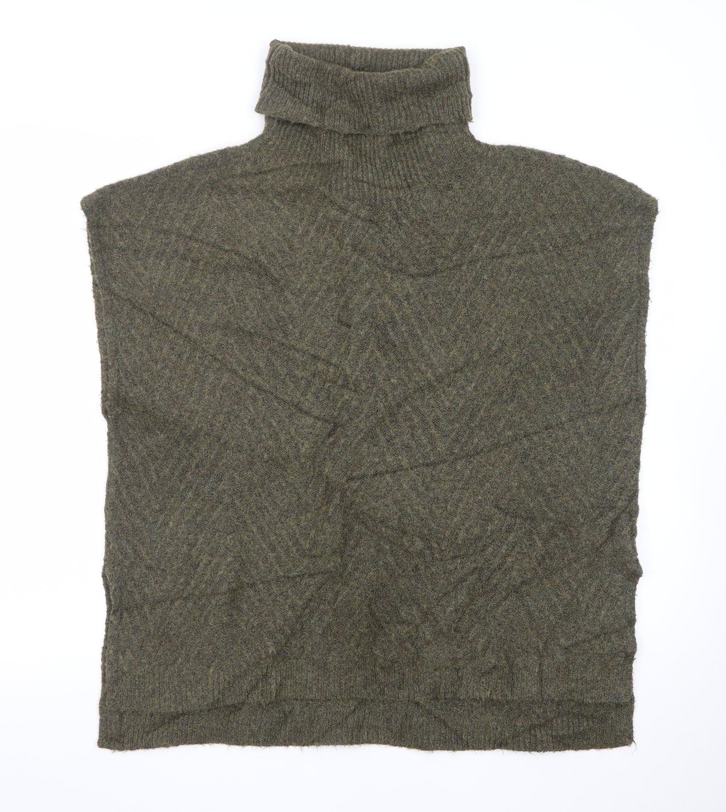 b.young Women’s Green Wool Blend Roll Neck Knit Cape One Size