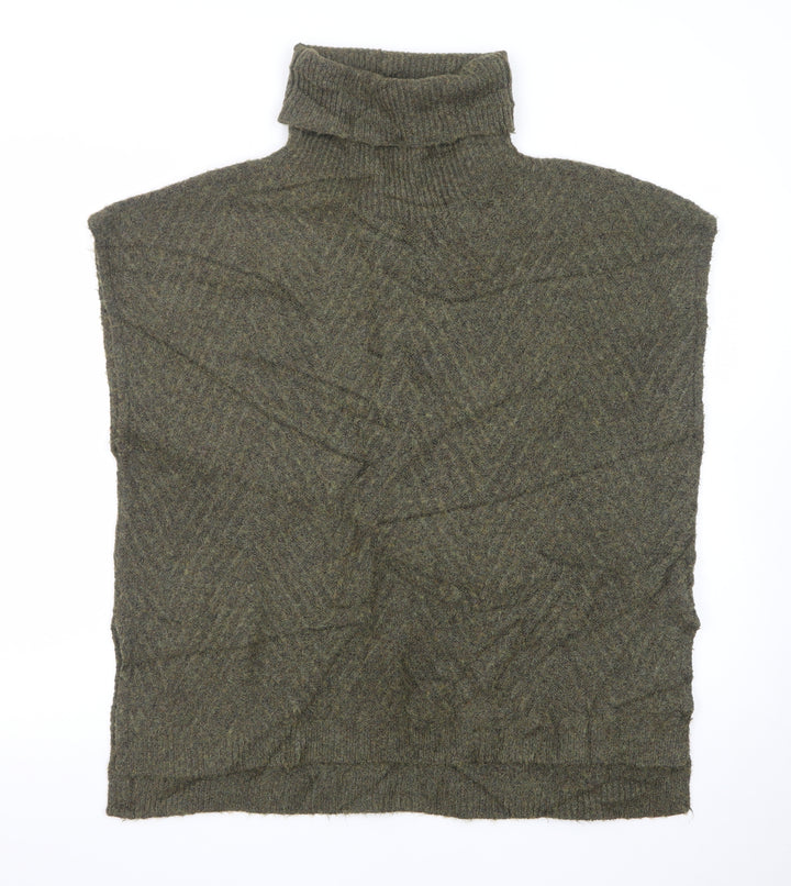 b.young Women’s Green Wool Blend Roll Neck Knit Cape One Size