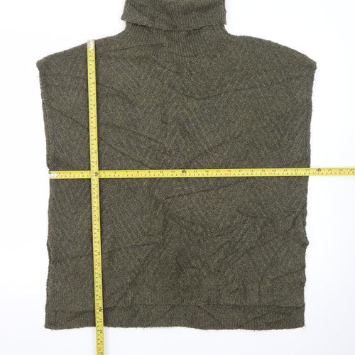 b.young Women’s Green Wool Blend Roll Neck Knit Cape One Size