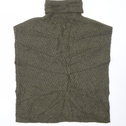 b.young Women’s Green Wool Blend Roll Neck Knit Cape One Size