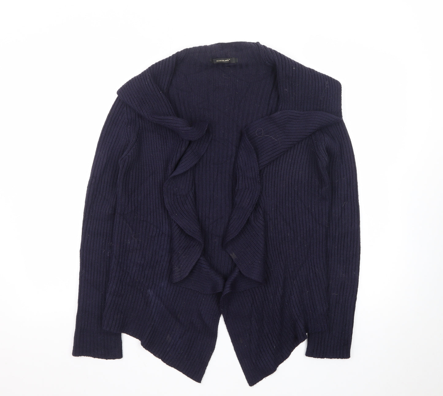 Northland Womens Blue Wool Blend Collared Open Cardigan L