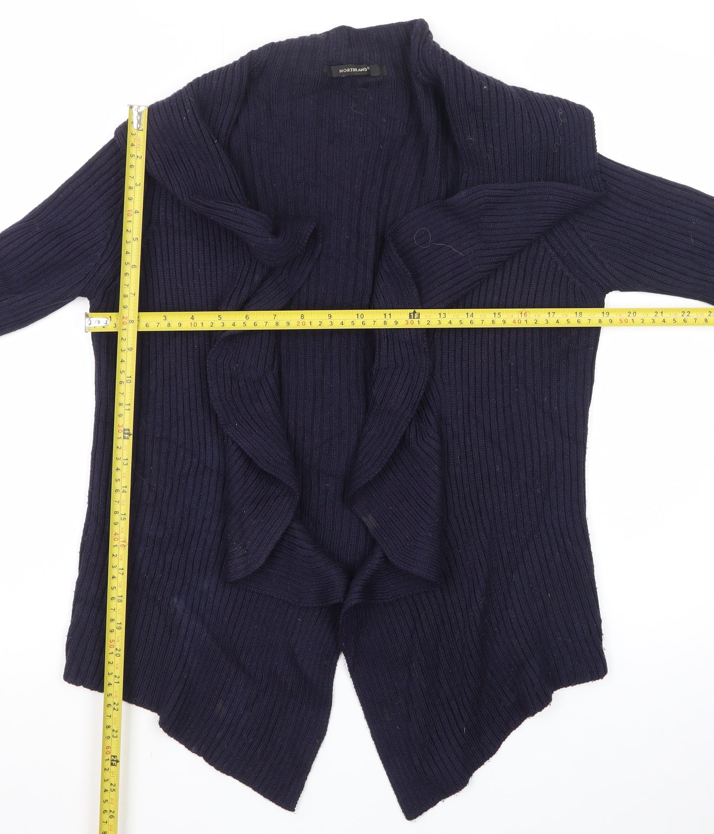 Northland Womens Blue Wool Blend Collared Open Cardigan L