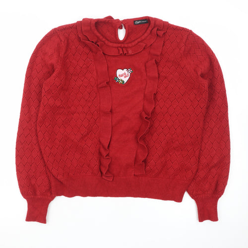 Candie's Women Red Ruffle Knit Jumper Size 12 Viscose Blend