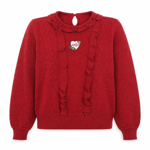 Candie's Women Red Ruffle Knit Jumper Size 12 Viscose Blend