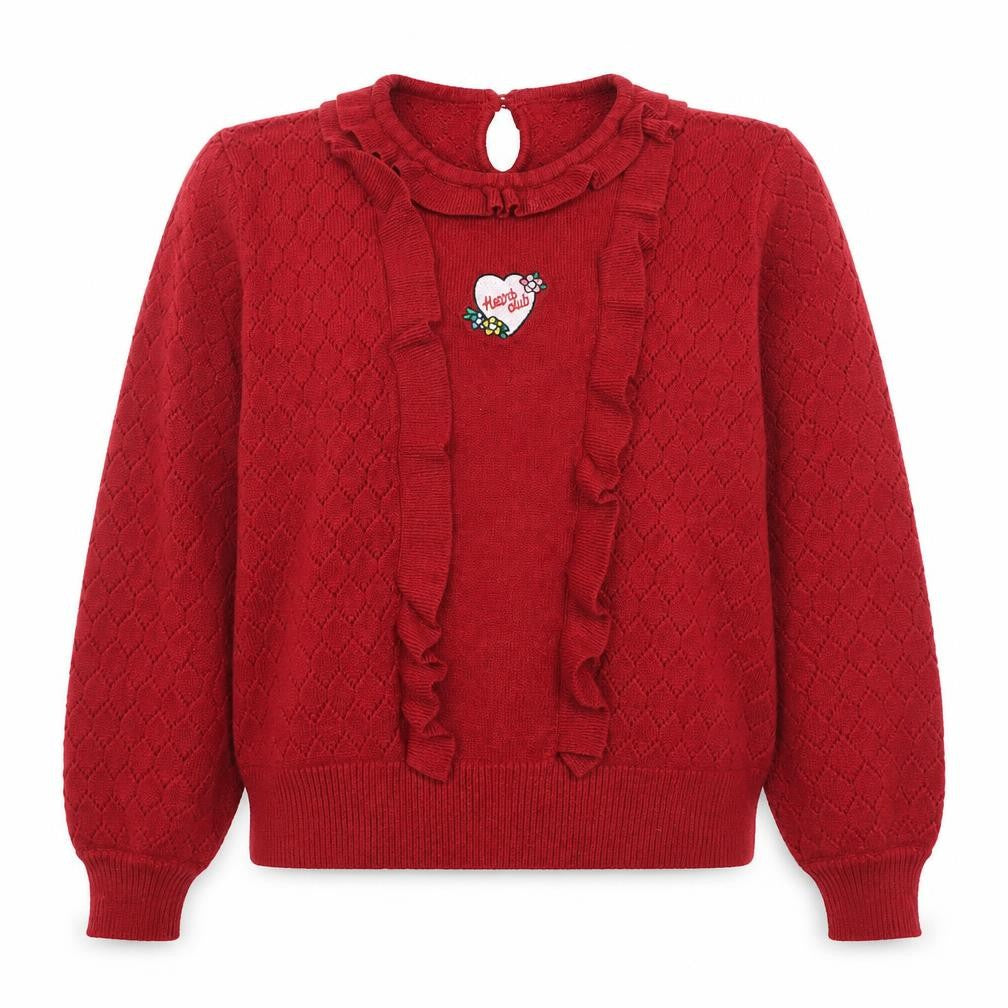 Candie's Women Red Ruffle Knit Jumper Size 12 Viscose Blend