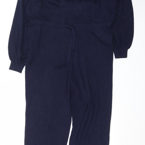 Zara Women Navy Blue Knit Long Sleeve Jumpsuit Size M