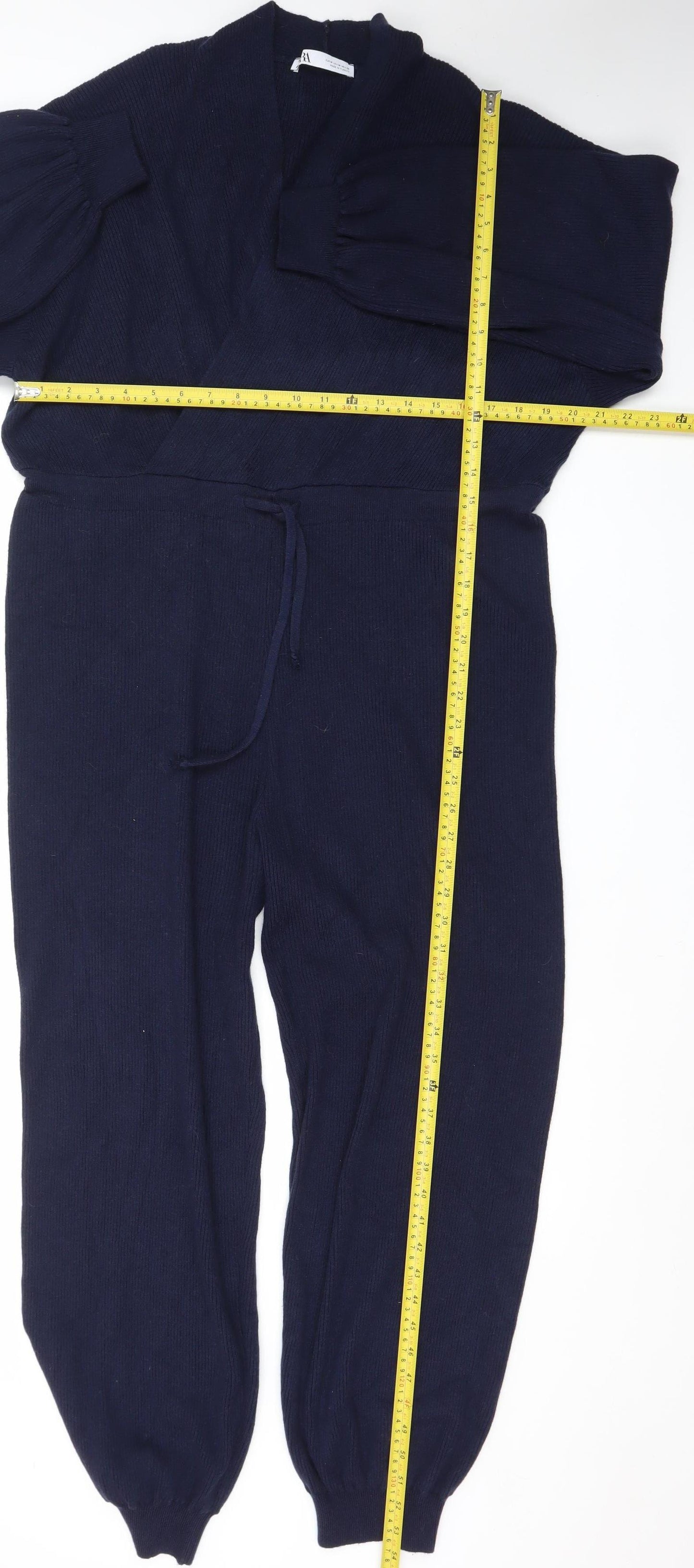 Zara Women Navy Blue Knit Long Sleeve Jumpsuit Size M