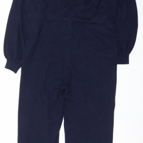 Zara Women Navy Blue Knit Long Sleeve Jumpsuit Size M