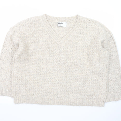 Primark Women’s Beige Chunky Knit V-Neck Wool Blend Jumper Size L