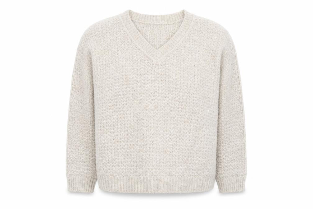 Primark Women’s Beige Chunky Knit V-Neck Wool Blend Jumper Size L