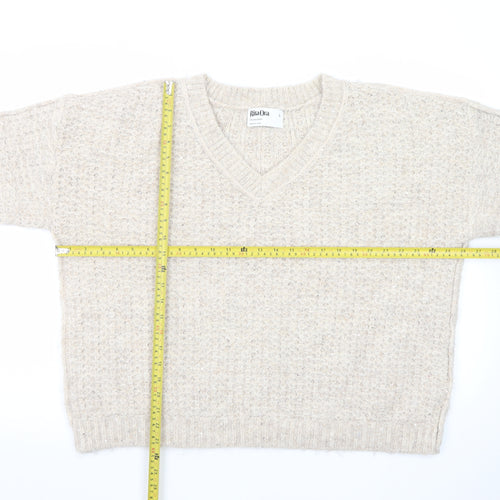 Primark Women’s Beige Chunky Knit V-Neck Wool Blend Jumper Size L