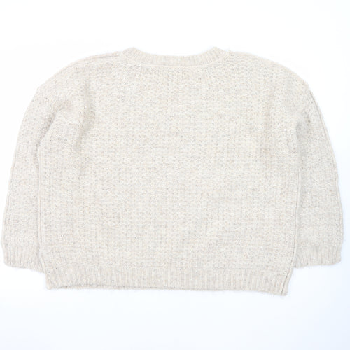 Primark Women’s Beige Chunky Knit V-Neck Wool Blend Jumper Size L