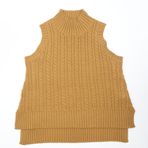 French Connection Womens Brown Roll Neck Cable Knit Wool Blend Vest M