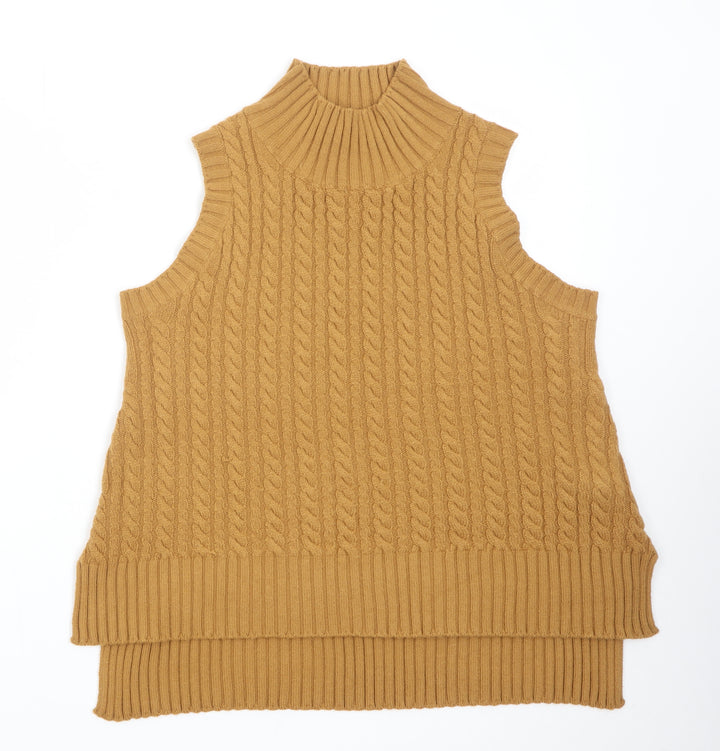 French Connection Womens Brown Roll Neck Cable Knit Wool Blend Vest M