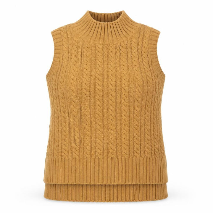 French Connection Womens Brown Roll Neck Cable Knit Wool Blend Vest M