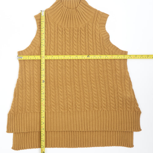 French Connection Womens Brown Roll Neck Cable Knit Wool Blend Vest M