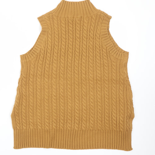 French Connection Womens Brown Roll Neck Cable Knit Wool Blend Vest M