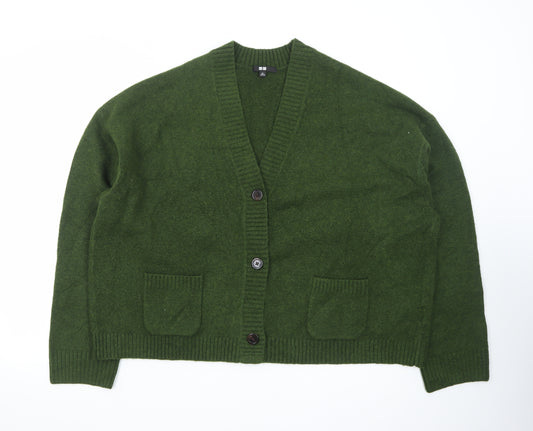 Uniqlo Womens Green Wool V-Neck Button Cardigan XL