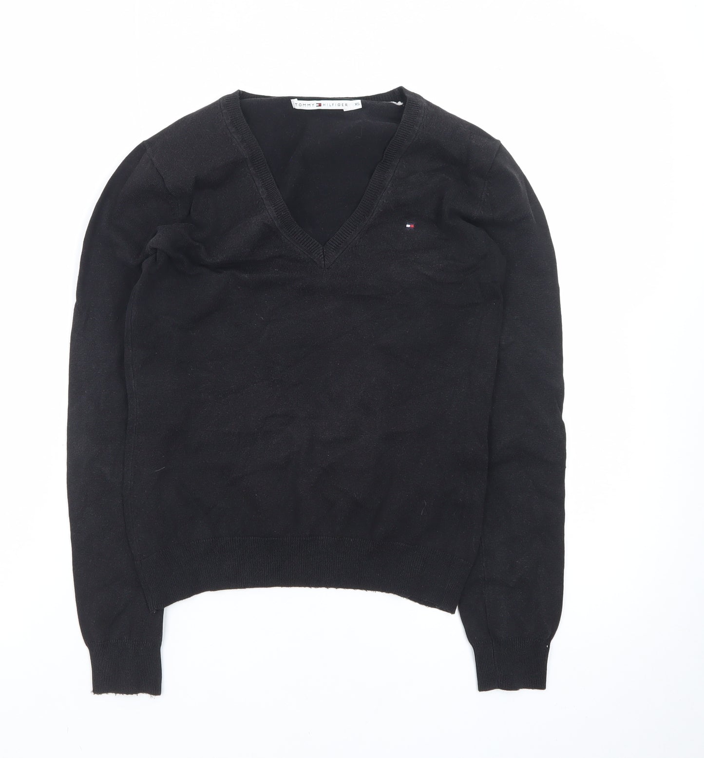 Tommy Hilfiger Men’s Black V-Neck Cotton Pullover Jumper XS