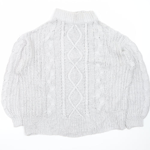 Brave Soul Women White Cable-Knit Roll Neck Jumper M