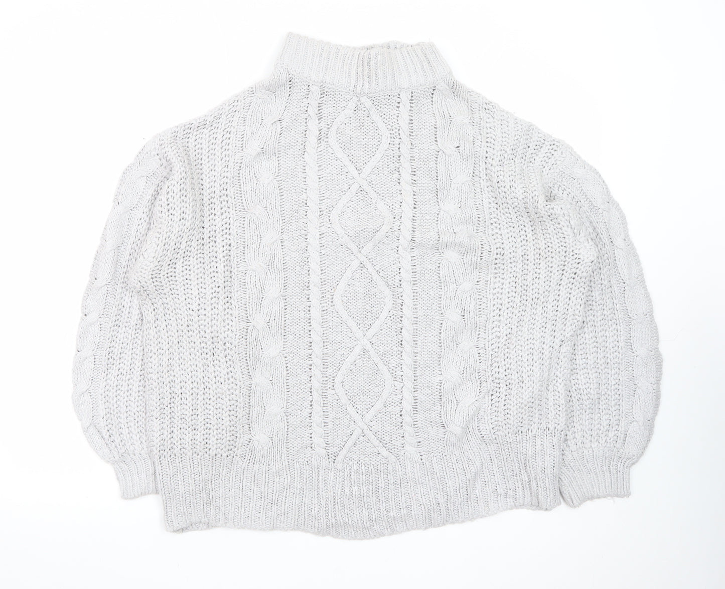 Brave Soul Women White Cable-Knit Roll Neck Jumper M