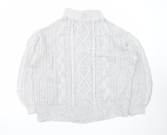Brave Soul Women White Cable-Knit Roll Neck Jumper M