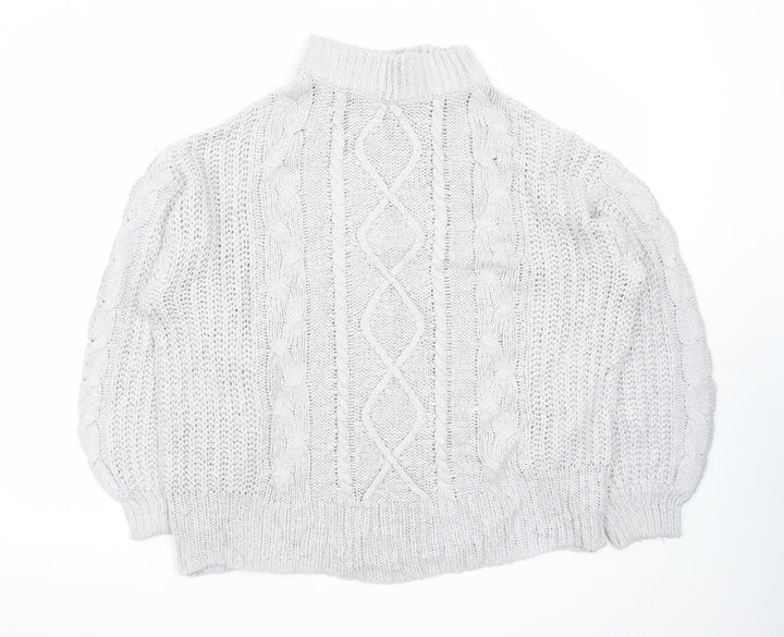 Brave Soul Women White Cable-Knit Roll Neck Jumper M