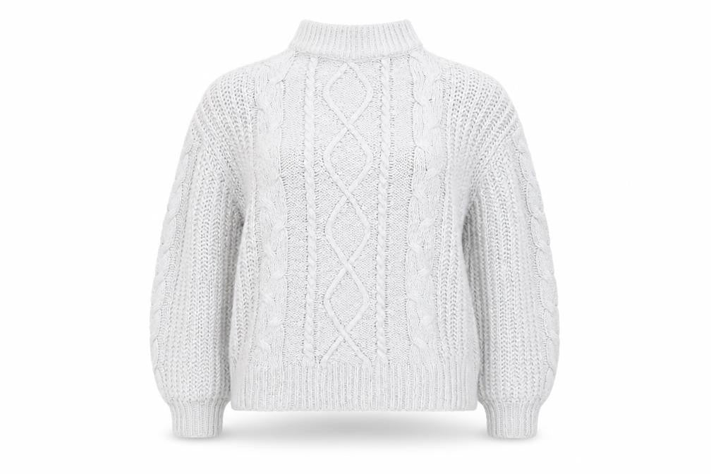 Front view of Brave Soul Women White Cable-Knit Roll Neck Jumper M