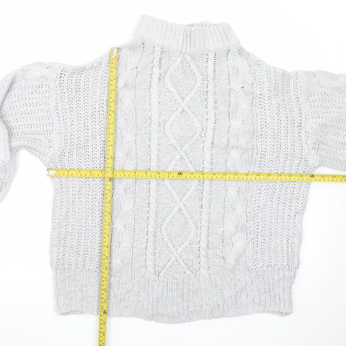Brave Soul Women White Cable-Knit Roll Neck Jumper M