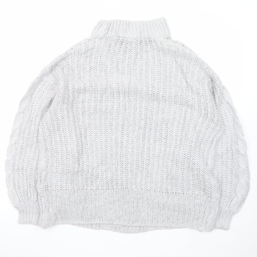 Brave Soul Women White Cable-Knit Roll Neck Jumper M