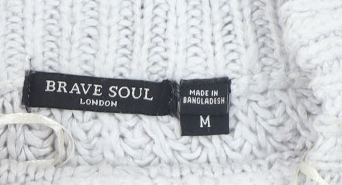 Brave Soul Women White Cable-Knit Roll Neck Jumper M