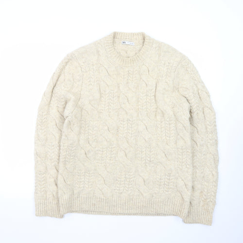 Zara Women Beige Cable-Knit Wool Blend Jumper Size 12