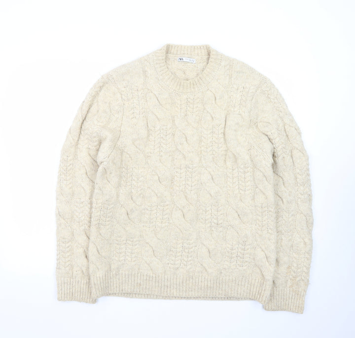 Zara Women Beige Cable-Knit Wool Blend Jumper Size 12