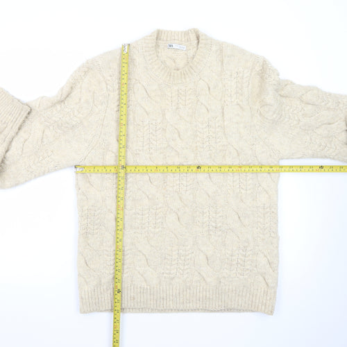 Zara Women Beige Cable-Knit Wool Blend Jumper Size 12