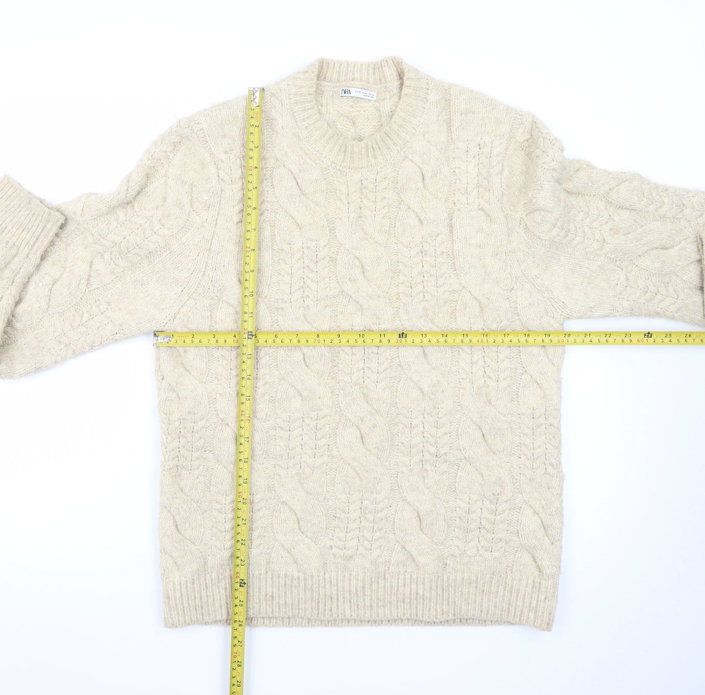 Zara Women Beige Cable-Knit Wool Blend Jumper Size 12
