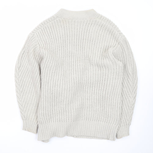 ZARA Women Beige Chunky Knit V-Neck Tie Cardigan Size S