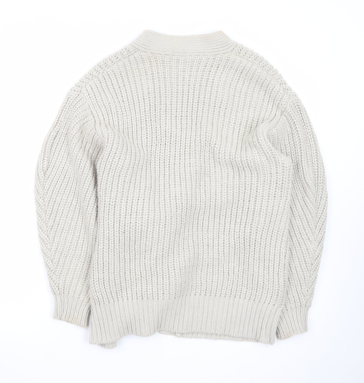 ZARA Women Beige Chunky Knit V-Neck Tie Cardigan Size S