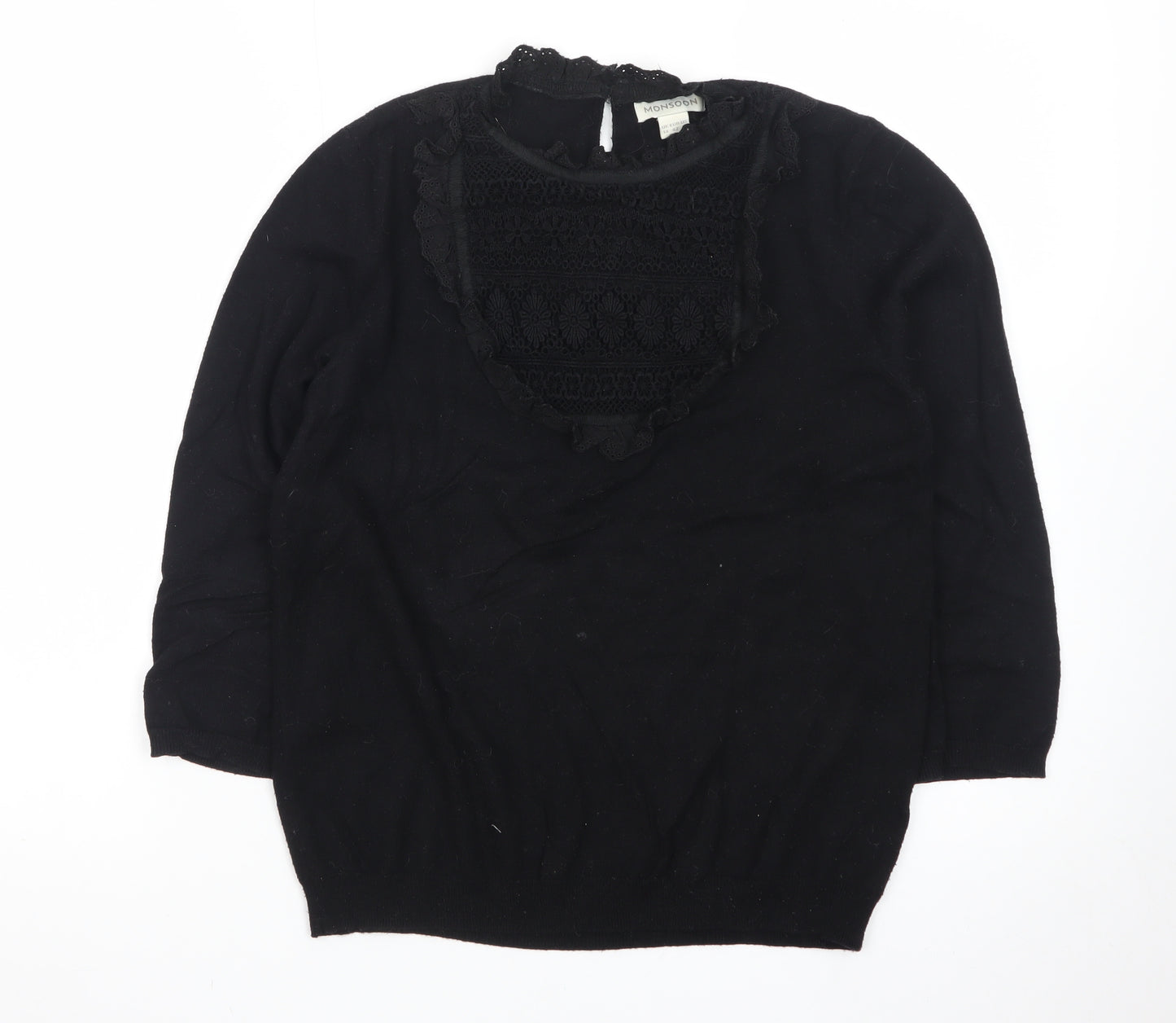 Monsoon Women's Black Lace High Neck Pullover Jumper Size 14
