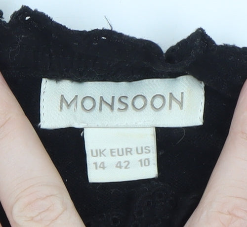 Monsoon Women's Black Lace High Neck Pullover Jumper Size 14