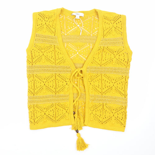 Marks and Spencer Women’s Yellow Knit Open Vest S Boho Tassel Sleeveless