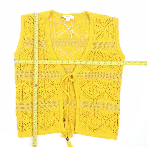 Marks and Spencer Women’s Yellow Knit Open Vest S Boho Tassel Sleeveless