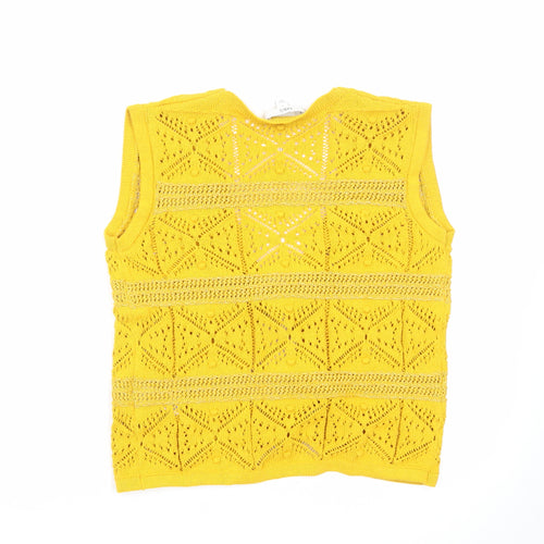 Marks and Spencer Women’s Yellow Knit Open Vest S Boho Tassel Sleeveless